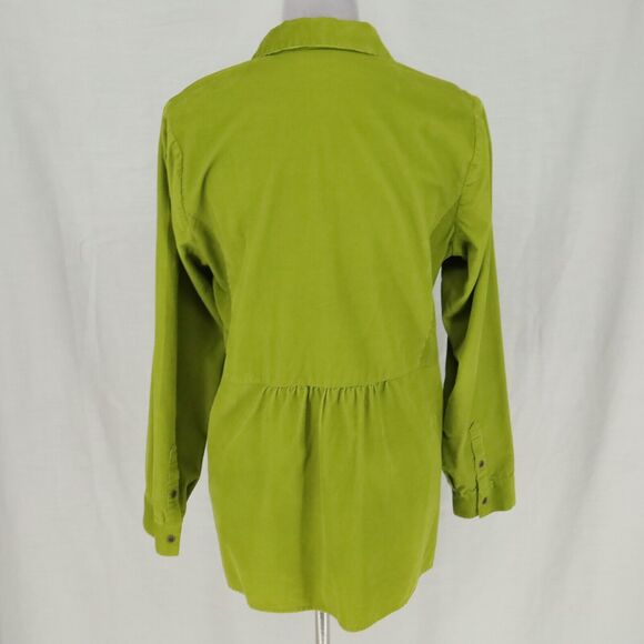 J Jill Top Womens Medium Green Corduroy Tunic Long Sleeve Boho Chic Hipster - Picture 2 of 16
